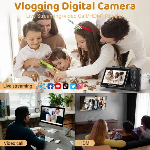 Miniatura 8 de Cámara digital 5K, cámaras WiFi para fotografía, cámaras de vlogging UHD de 75 MP para YouTube, cámara de video de enfoque automático con pantalla