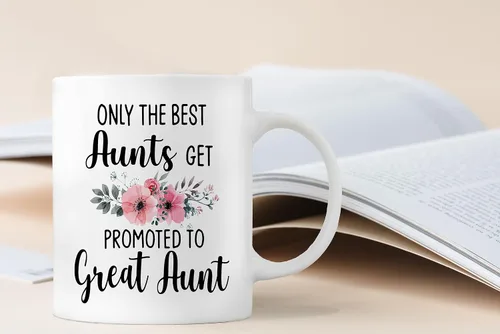 Miniatura 4 de QASHWEY Taza de café con texto en inglés «Only The Best Aunts Get Promoted to Great Aunt», divertidos regalos de anuncio de embarazo para tía, tías