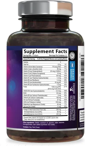 Miniatura 9 de Vitaminas prenatales con ácido fólico y DHA, apoyo al desarrollo cerebral fetal con folato y omega 3, multivitamínico prenatal para mujeres