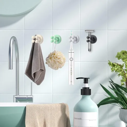 Miniatura 6 de Portacepillos de dientes de silicona para baños, soporte de afeitar para ducha, soporte de cepillado de dientes, soporte de pared para cepillo