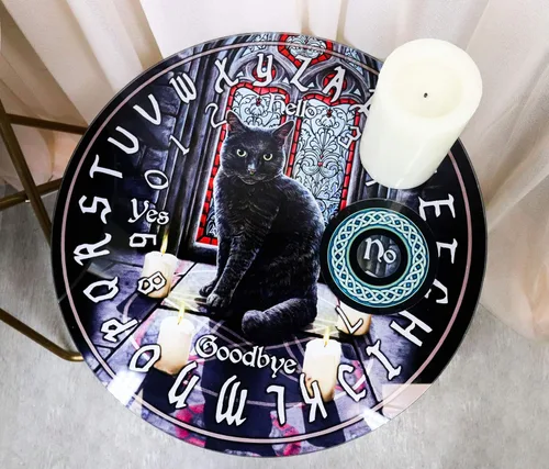 Miniatura 5 de Ebros Occultic Wicca Lisa Parker Sagrado Circle Black Cat Ouija Spirit Board con plancha redonda de 16 pulgadas de alto, mesa auxiliar redonda