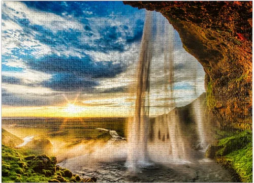 Miniatura 9 de MyPuzzle Seljalandsfoss Waterfall At Sunset Iceland - Rompecabezas prémium de 100 piezas para adultos