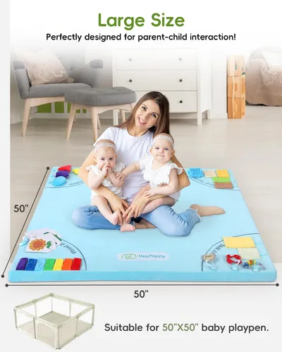 Miniatura 7 de Alfombra de juego para bebé, alfombrillas únicas para gatear con 4 zonas de desarrollo sensorial para habilidades motoras, alfombrillas de 50 x 50