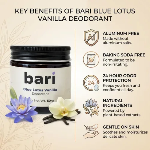 Miniatura 3 de Bari Blue Lotus - Desodorante de vainilla – 1.76 oz de desodorante natural sin aluminio para una frescura duradera, amigable con la piel sensible