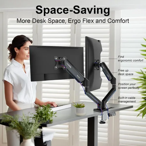Miniatura 5 de NearHub - Soporte de escritorio para doble monitor para pantalla de computadora de 13-32" y hasta 10 kg, rotación de 360°, inclinación de +90° a