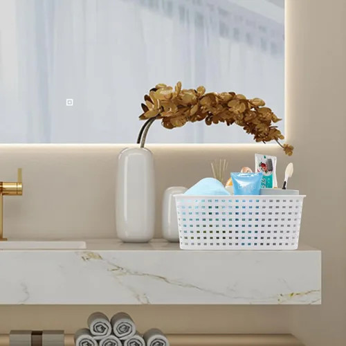Miniatura 8 de Cestas de tejido de plástico blanco, paquete de 4