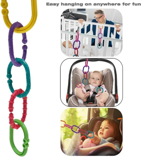 Miniatura 4 de Baby Toys Links-to-Go Asiento de coche y anillo de cochecito colgante, anillo de conexión más grande, juego de accesorios de viaje