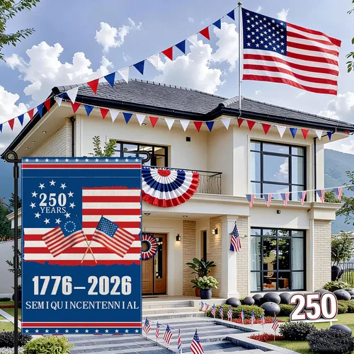 Miniatura 8 de Bandera de jardín del 250 aniversario de Estados Unidos, bandera americana 1776-2026 del 250 aniversario, bandera conmemorativa patriótica de doble