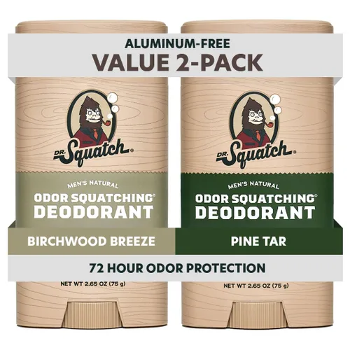 Dr. Squatch Desodorante natural para hombres, sin aluminio, Pine Tar + Birchwood Breeze, 2.65 oz, 2 unidades