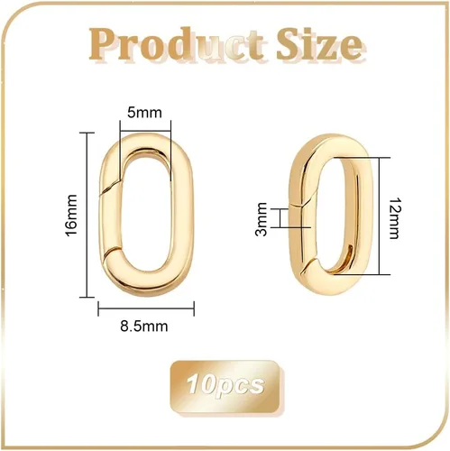 Miniatura 2 de PH PandaHall Anillos ovalados de resorte chapados en oro de 18 quilates, 10 piezas de 0.630 x 0.335 in, broches de latón para llaves, anillos