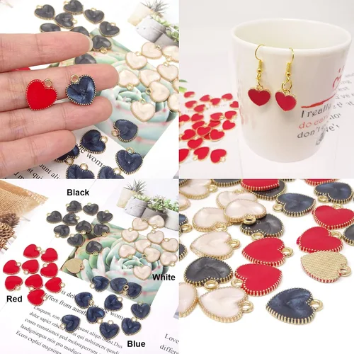 Miniatura 7 de Honbay 40 piezas de encantos de aleación de esmalte colgante encantos delicados lindos en forma de corazón de amor colgantes del día de San Valentín