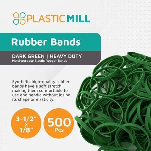 Miniatura 2 de PlasticMill Bandas de goma verde oscuro tamaño 33 (3 1/2" x 1/8") - #33 Bandas de goma de colores suministros de oficina - Bandas fuertes