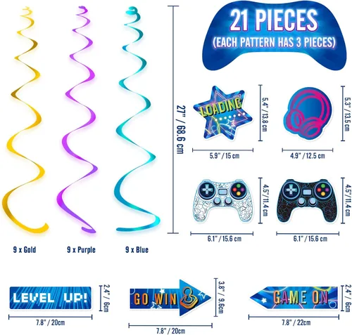 Miniatura 2 de WERNNSAI Remolinos Colgantes de Videojuegos - 21 PIEZAS Decoraciones de Fiesta de Videojuegos para Niños Varones Jugadores Fiesta de Cumpleaños