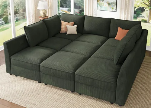 Miniatura 23 de HONBAY Sofá seccional modular con almacenamiento en forma de L sofá seccional, sofás convertibles para sala de estar - verde