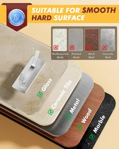 Miniatura 6 de Auxmir Ganchos autoadhesivos resistentes de 15 libras, paquete de 5 ganchos de pared de acero inoxidable para abrigos, toallas, batas, impermeables