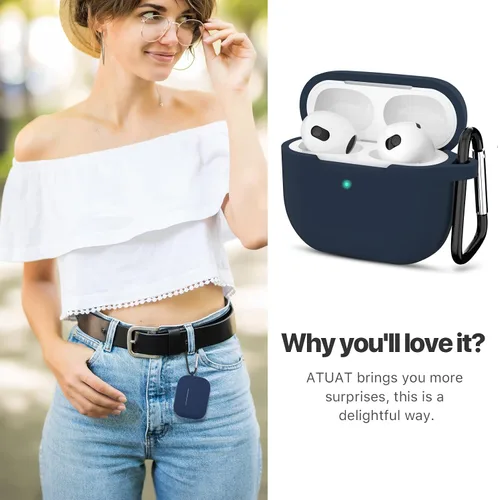 Miniatura 7 de Compatible con AirPods 3, funda protectora de silicona para AirPods de tercera generación 2021, carga inalámbrica, azul oscuro