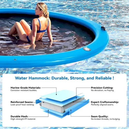 Miniatura 3 de Muelle flotante inflable redondo de 6 a 12 pies, anillo de flotador Sunchill, hamaca de agua para broncear flotadores de piscina con tela tejida