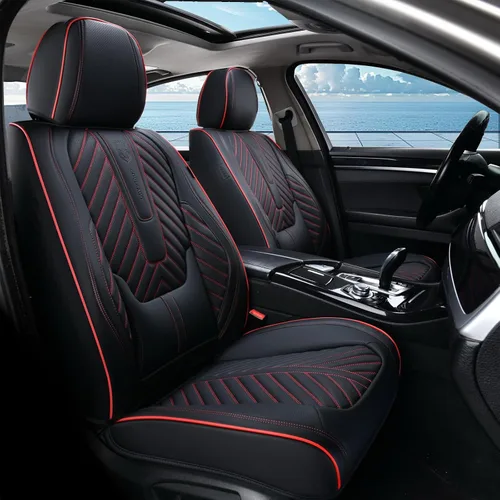 Miniatura 9 de Coverado Fundas de asiento de automóvil, juego completo de fundas de asiento de cuero sintético, fundas protectoras de asiento de lujo, ajuste Rojo