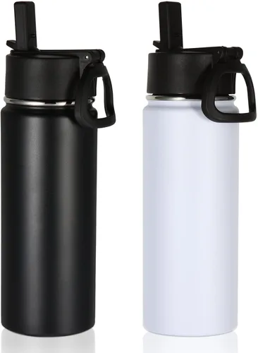 Miniatura 31 de Volhoply Paquete a Granel de 8 Botellas de Agua Aisladas de 18 Onzas, Botellas de Agua de Acero Inoxidable para Niños con Tapa con Pajita, Botella
