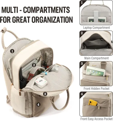 Miniatura 3 de LOVEVOOK - Mochila para laptop de 15.6 pulgadas para mujer, bolsa de laptop con puerto USB, mochilas impermeables de moda, mochilas vintage