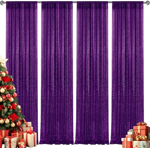 Miniatura 18 de 2 paneles de cortinas de fondo de lentejuelas verdes de 8 pies, cortinas de fondo de fotografía con purpurina para decoración de Navidad, boda