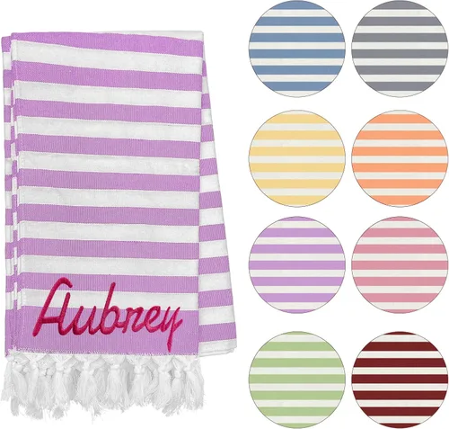 Miniatura 10 de Toalla de playa personalizada con borlas, toalla de playa turca personalizada de gran tamaño con nombre bordado para adultos y niños, piscina
