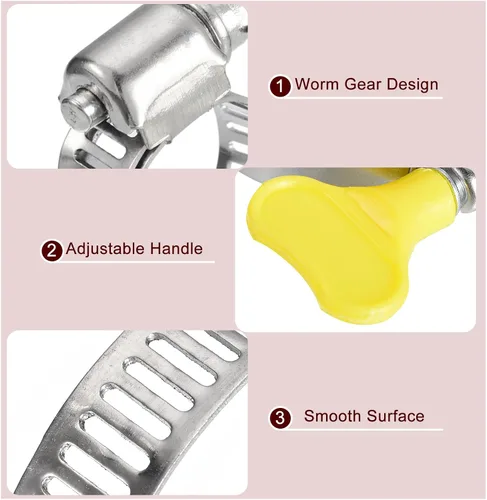 Miniatura 4 de uxcell Abrazadera de manguera de engranaje helicoidal, 24 abrazaderas de manguera de acero inoxidable ajustables de 3/8 a 5/8 pulgadas con mango