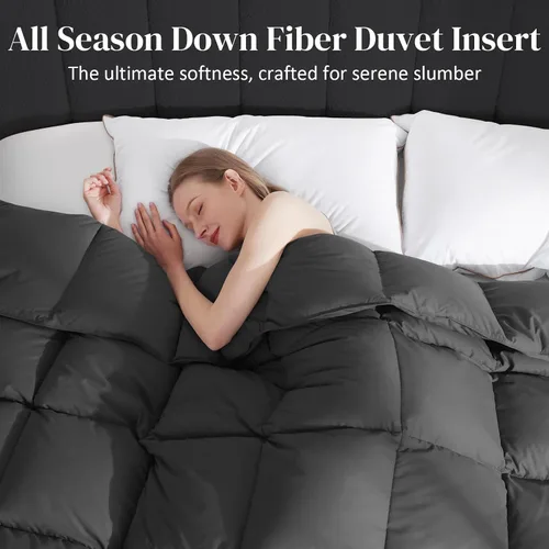 Miniatura 2 de Dreamhood Edredón de fibra de plumas tamaño individual, relleno de edredón mullido y transpirable gris oscuro, ultra suave, edredón de lujo