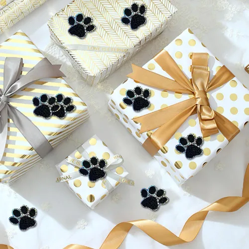Miniatura 5 de 500 piezas de rollo de calcomanías lindas de patas de perro en glitter, etiquetas adhesivas de huellas de perro negro, etiquetas de vinilo