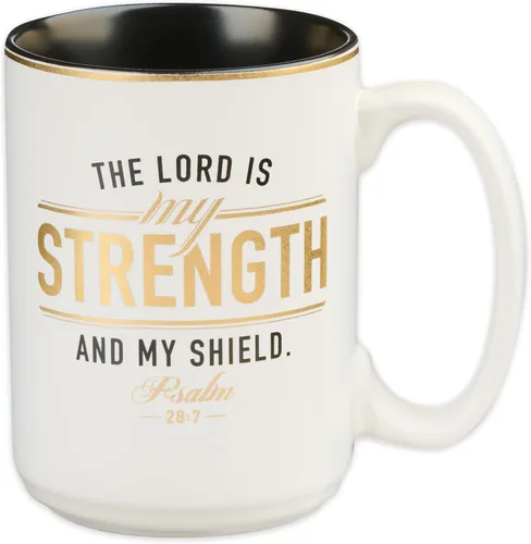 Christian Art Gifts Taza grande de cerámica para café y té con texto en inglés «The Lord is My Strength» (Salmo 28:7) con versículo bíblico