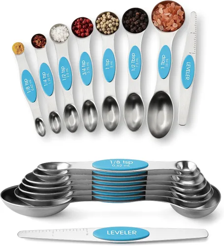 Miniatura 40 de Spring Chef Juego de 8 cucharas magnéticas de medición de acero inoxidable con nivelador, juego de cucharaditas y cucharas de mesa de doble cara