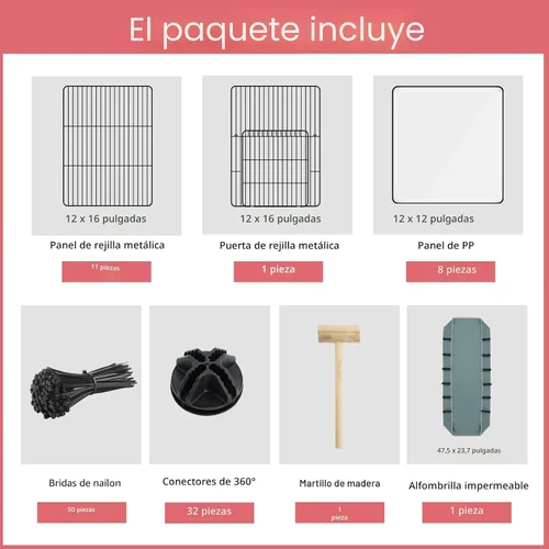 Miniatura 2 de Corral para animales pequeños de 20 paneles, corral para mascotas de 48" x 24" x 16" con alfombrilla impermeable, jaula C&C para conejillos de Negro
