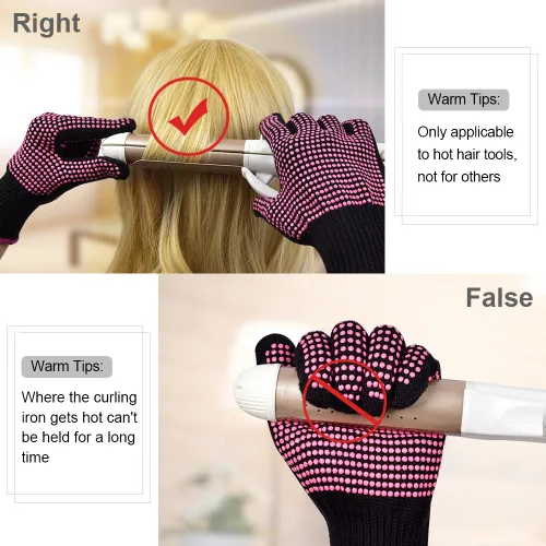 Miniatura 5 de IKOCO Guantes térmicos para peinar el cabello, 2 guantes resistentes al calor con bolsa de silicona para rizador, plancha plana, alisador, Rosa