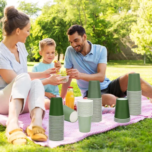 Miniatura 7 de AnyDesign 100 tazas de papel verde salvia de 9 onzas desechables de primavera taza de café de color degradado para bebidas frías y calientes, boda