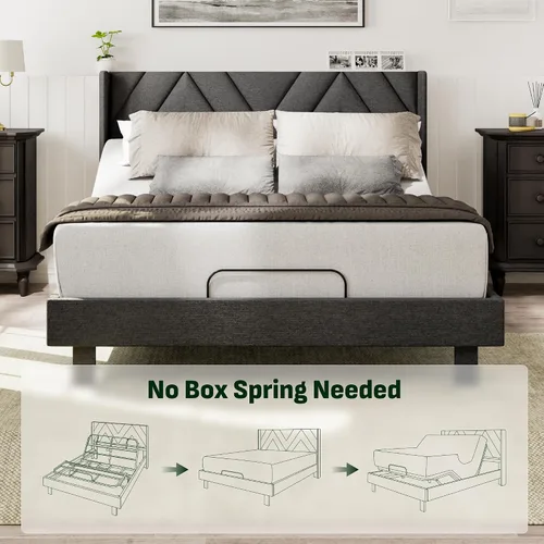 Miniatura 6 de Softa Estructura de cama queen todo en uno ajustable con cabecero tapizado, cama eléctrica con control remoto y motor silencioso, garantía de 10