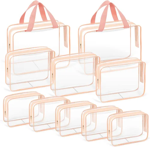 Miniatura 8 de TISRATOK Neceser de maquillaje transparente de viaje de 10 piezas, plástico PVC cosmético aprobado por la TSA Kit organizador con bolso con Negro