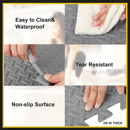 Miniatura 3 de Ecally 100 piezas 12 x 12 alfombrillas de espuma para gimnasio, cubiertas de piso para gimnasio en casa, 96 pies cuadrados, alfombras cuadradas