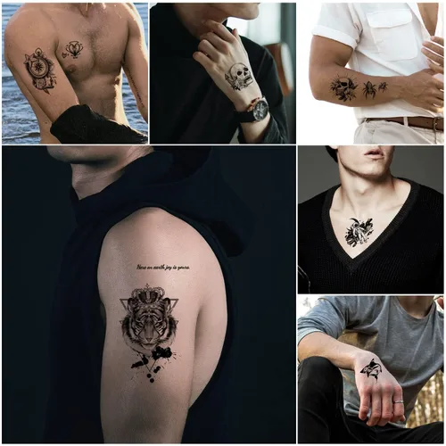 Miniatura 5 de Cerlaza 112 hojas de tatuajes temporales para hombres adultos, tatuajes falsos para cuello, brazo, dedo, tatuajes temporales, tigre, lobo, león