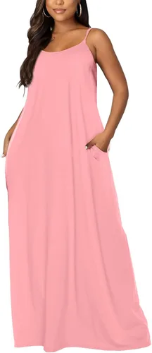Miniatura 2 de OFEEFAN - Maxivestido de verano para mujer, diseño con tirantes delgados y bolsillos.