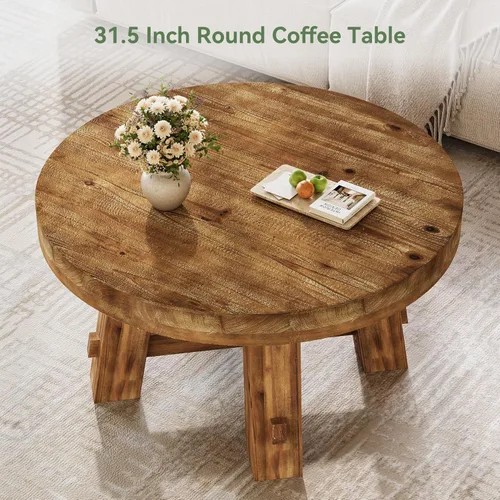 Miniatura 8 de Mesa auxiliar redonda de 31.5 pulgadas, mesa central de madera maciza con mesa gruesa para sala de estar, apartamento, espacio pequeño