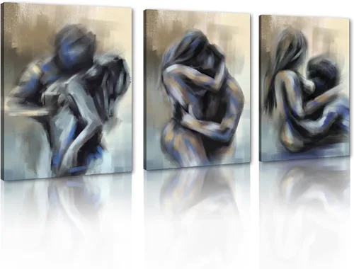 Miniatura 97 de Novatique 3 piezas de arte de pared sexy en blanco y negro para parejas desnudas, decoración de pared abstracta de amor para mujeres y hombres, arte