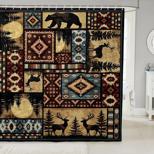 Miniatura 10 de Erosebridal Cortina de ducha de animales del bosque, cortina de ducha de oso ciervo, lobo, cortina de ducha de baño, cortina de baño impermeable