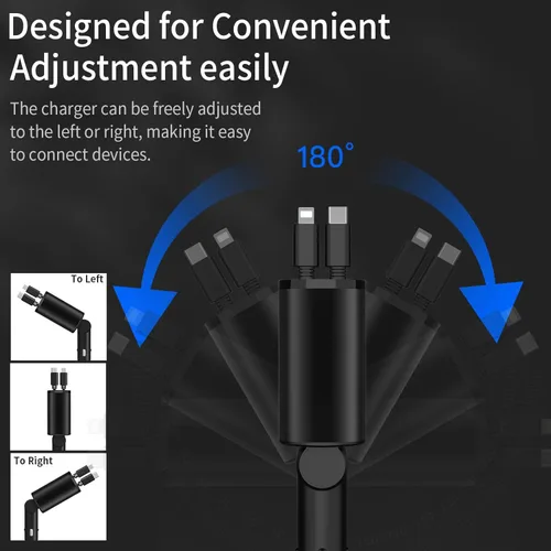 Miniatura 5 de Cargador de coche de carga rápida de 60W para iPhone, cargador de teléfono retráctil 4 en 1, artículos de viaje esenciales, regalos para mujeres