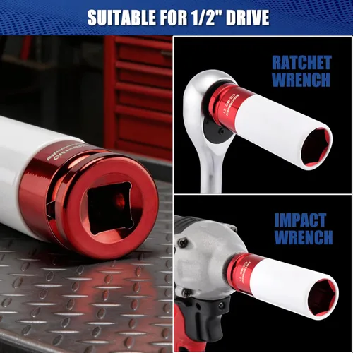 Miniatura 7 de MIXPOWER Protector de rueda de transmisión de 1/2 pulgada, juego de 4 piezas de enchufe de impacto profundo de pared delgada, enchufe de tuerca