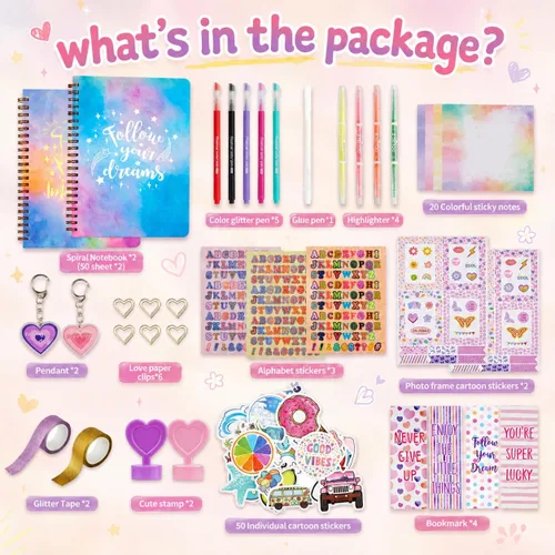 Miniatura 3 de OIHEW Kit de diario de bricolaje de más de 100 piezas para niñas adolescentes, suministros de álbumes de recortes y juego de papelería estética