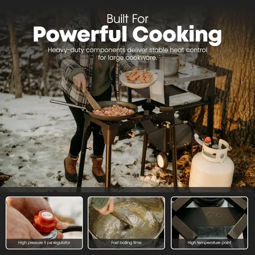 Miniatura 6 de GasOne - Quemador de propano doble con bolsa de transporte, altura ajustable, patas extraíbles de 4 niveles para cocinar al aire libre, regulador