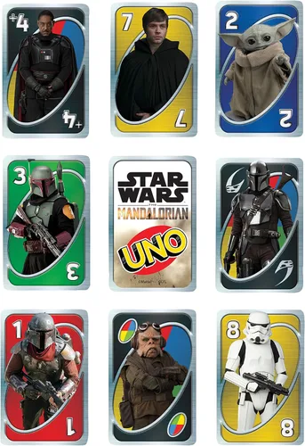 Miniatura 6 de UNO Star Wars The Mandalorian en lata de almacenamiento, cubierta temática y regla especial, regalo para niños, adultos y noches de juego