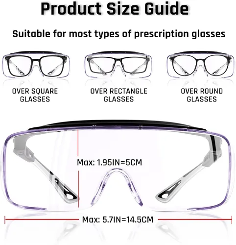 Miniatura 6 de MORK&SUKY Gafas de seguridad que se ajustan a los anteojos recetados, certificado ANSI Z87, protección ocular antivaho para hombres y mujeres.