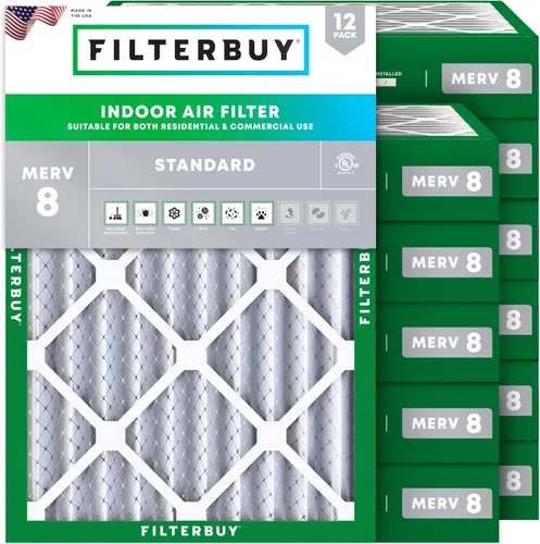Miniatura 62 de Filterbuy - Filtro de aire de 16 x 25 x 1 pulgadas, MERV 8, Defensa Esencial contra el Polvo y las Alergias (paquete de 12), Filtros plisados