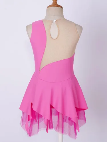 Miniatura 4 de YiZYiF Vestido de patinaje sobre hielo sin mangas con diamantes de imitación para niñas y niñas, vestido de baile de patinaje sobre ruedas, disfraz